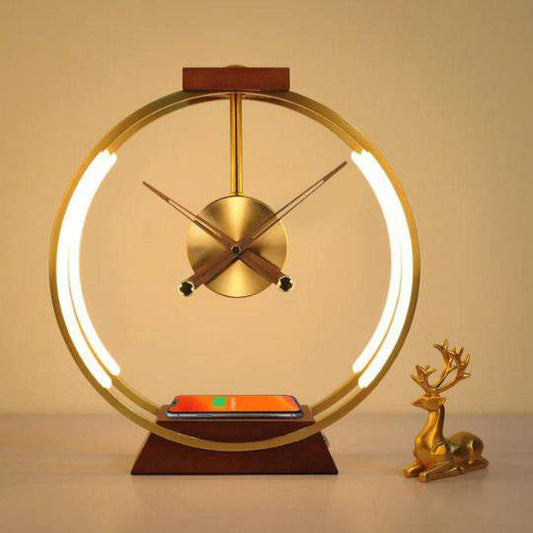 5 in 1 Multifunction Round Analog Clock Desk Lamp - Wireless Charger, 3 Color LED Light and Analog Clock - NOGY