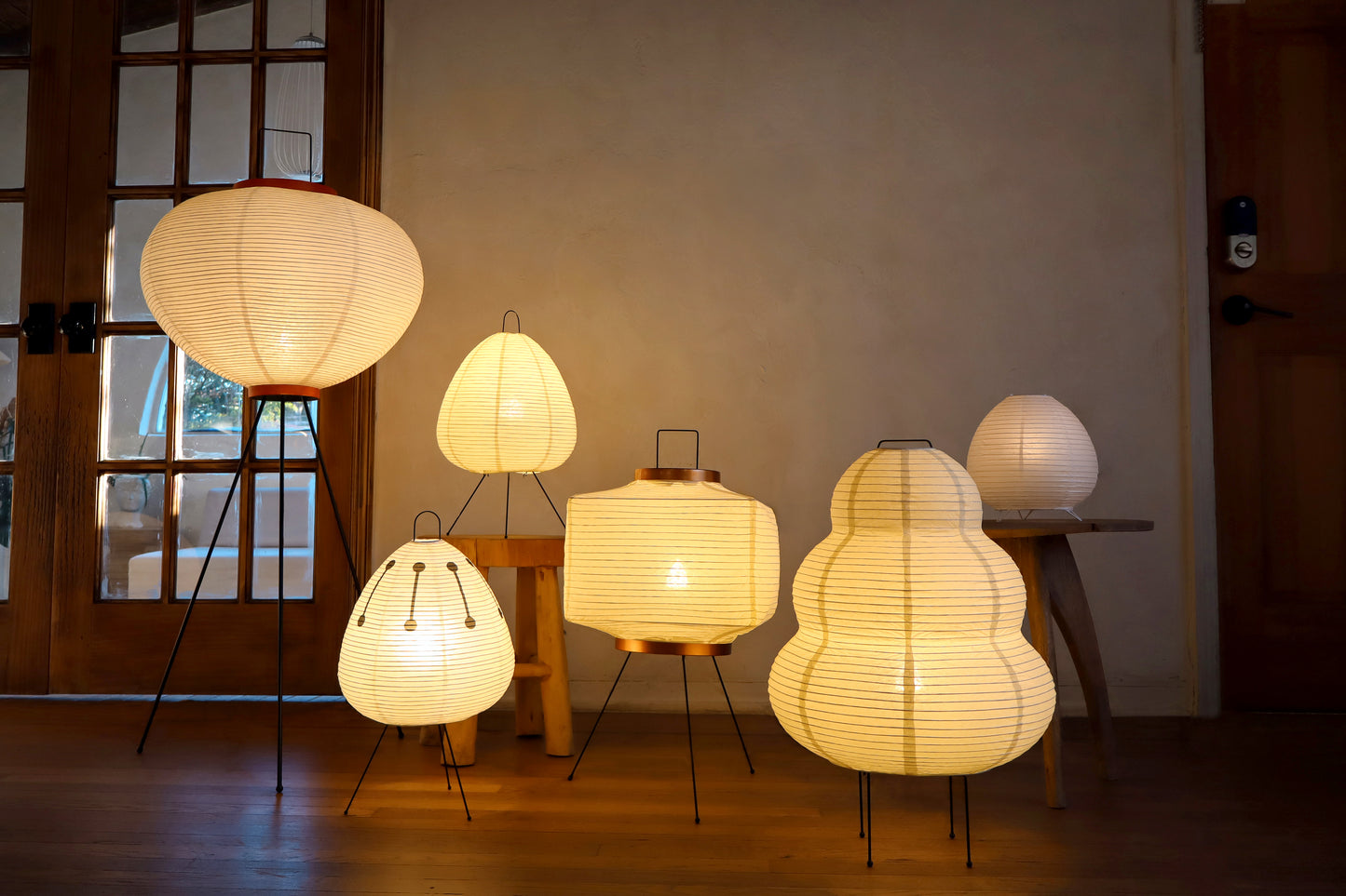 NOGY Akari Round Tripod Floor Lamp, Tripod Washi Paper Floor Lamp, Akari Lamp with Wooden Ring
