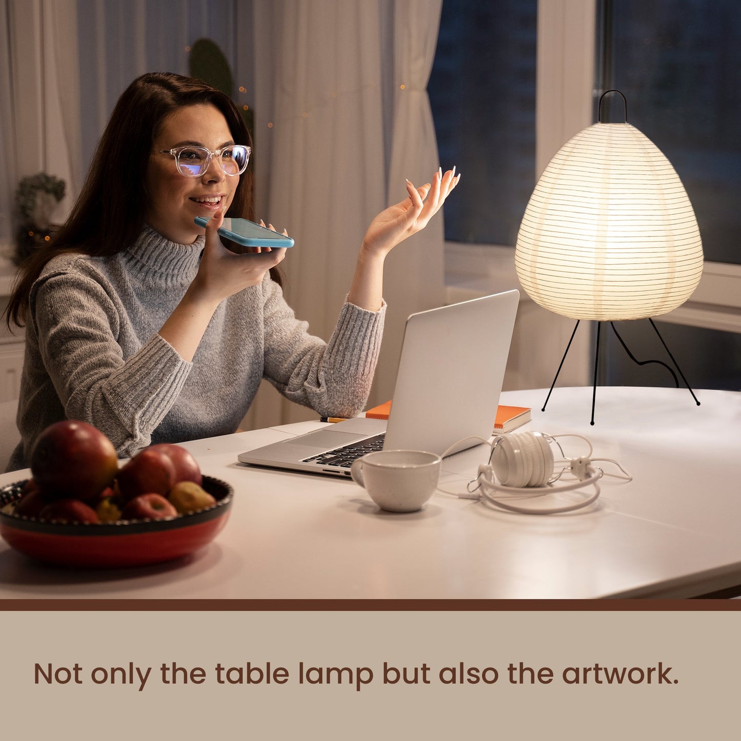 NOGY Akari Lantern Lamp • 3 Color Temp Bulb • Table Paper Lamp • Rice Paper Lantern Lamp • Japanese Lamp • Off White Paper Lamp