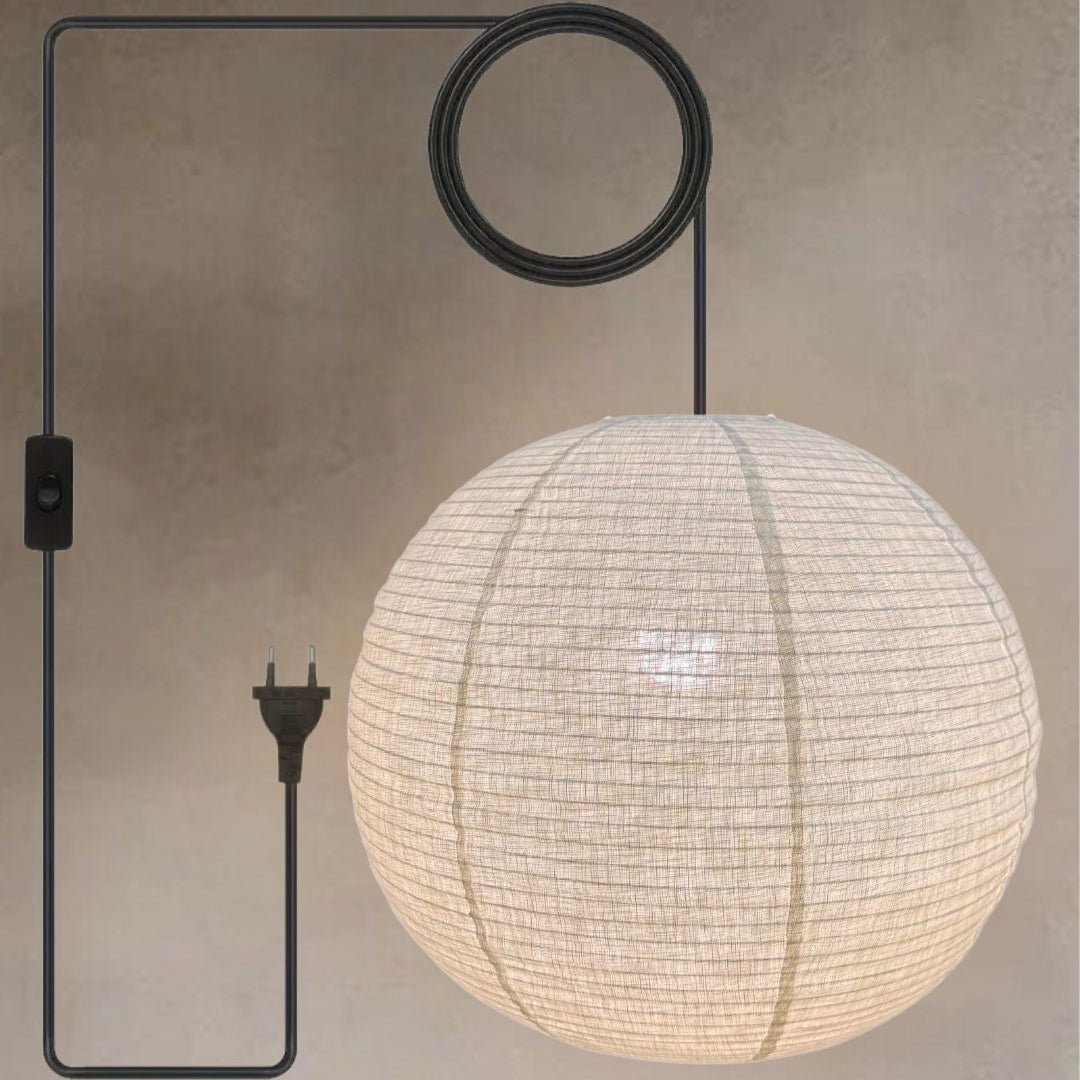 Japanese Style Lantern - Off White Round Linen Pendant - Linen Pendant - NOGY