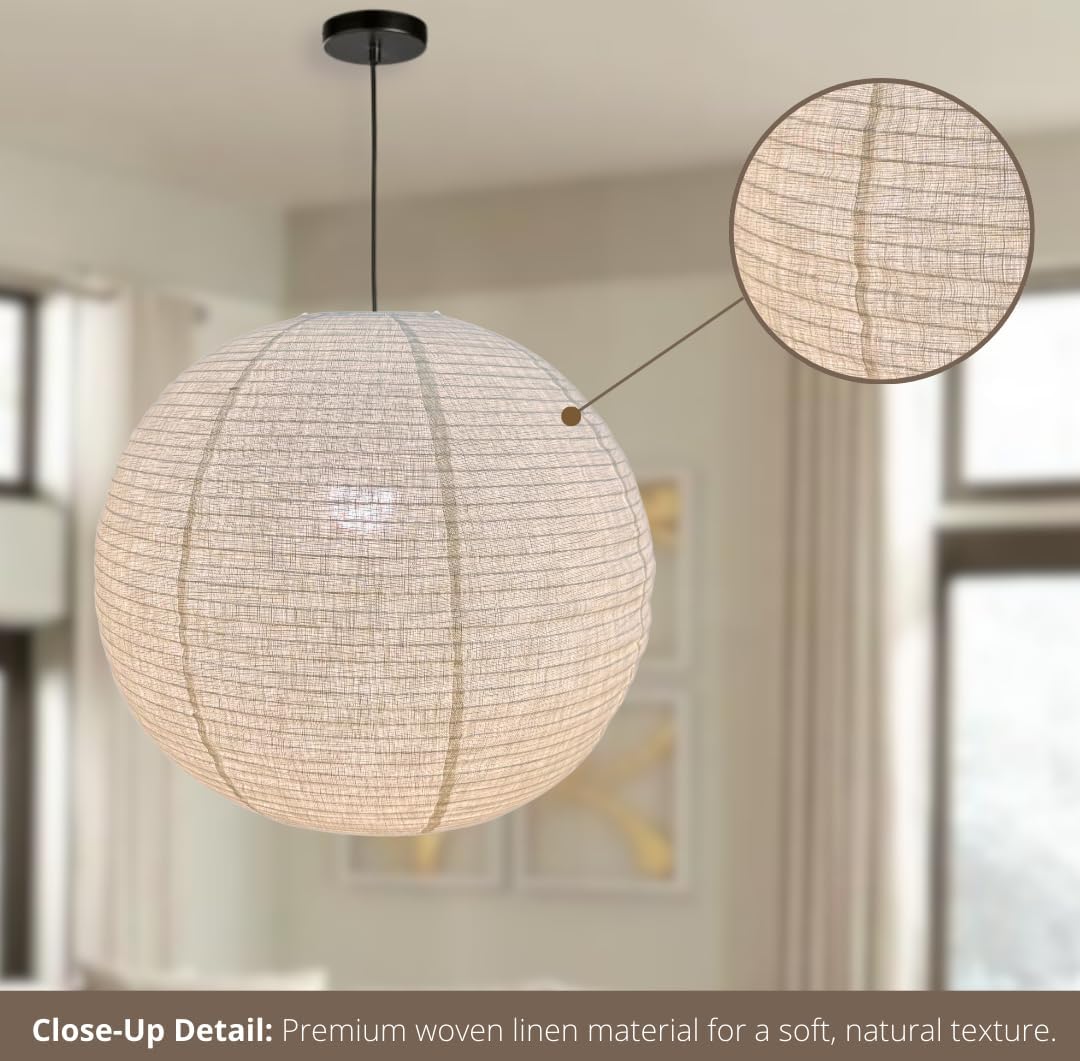 Japanese Style Lantern - Off White Round Linen Pendant - Rice Linen Pendant - NOGY