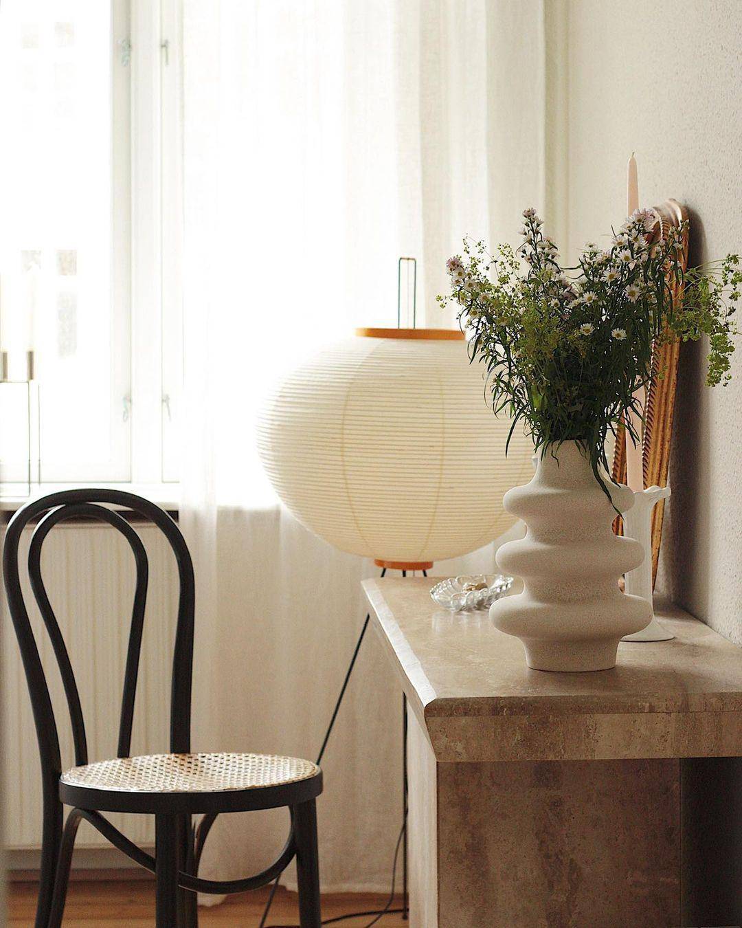 NOGY Akari Round Tripod Floor Lamp, Tripod Washi Paper Floor Lamp, Akari Lamp with Wooden Ring