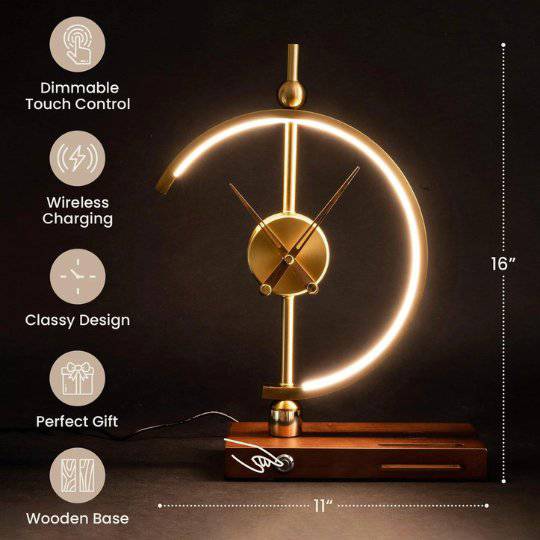 NOGY Clock Desk Lamp with Wireless Charger • Wireless Charger Lamp with Analog Clock • Analog Desk Clock LED Lamp Wireless Charger • Home Office Desk Lamp