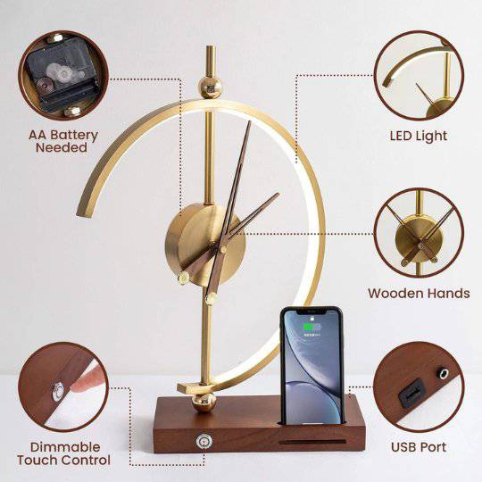 NOGY Clock Desk Lamp with Wireless Charger • Wireless Charger Lamp with Analog Clock • Analog Desk Clock LED Lamp Wireless Charger • Home Office Desk Lamp