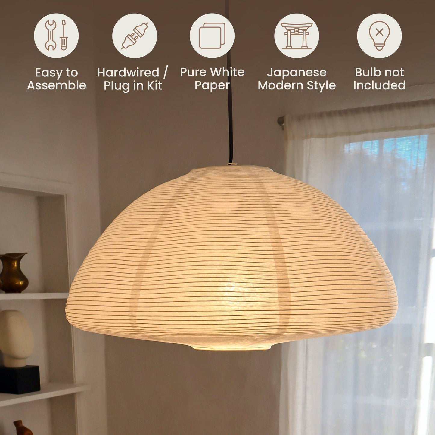 NOGY Paper Lantern ( No Bulb INCLUDED) • Akari Japanese Pendant Lamp • Ceiling Paper Lamp Shade • White Paper Lantern (Ceiling)