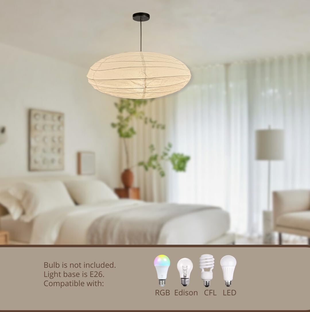 NOGY Paper Lantern ( No Bulb INCLUDED) • Japanese Pendant Lamp • Ceiling Paper Lamp Shade • White Paper Lantern (Ceiling) - NOGY