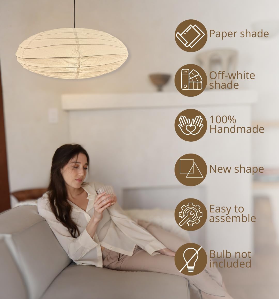 NOGY Paper Lantern ( No Bulb INCLUDED) • Japanese Pendant Lamp • Ceiling Paper Lamp Shade • White Paper Lantern (Ceiling) - NOGY