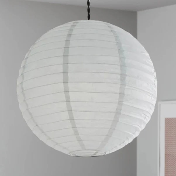 Off White Paper Pendant - Wide Ribbings Rice Paper Pendant (Bulb Included) - NOGY