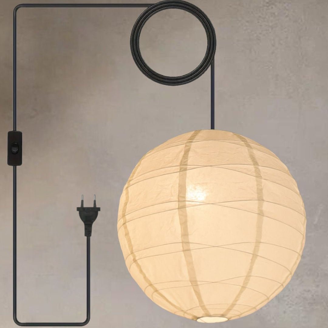 Wabi - Sabi style lantern - Off White Paper Pendant - Rice Paper Pendant - Hardwire or Plug in Available - NOGY